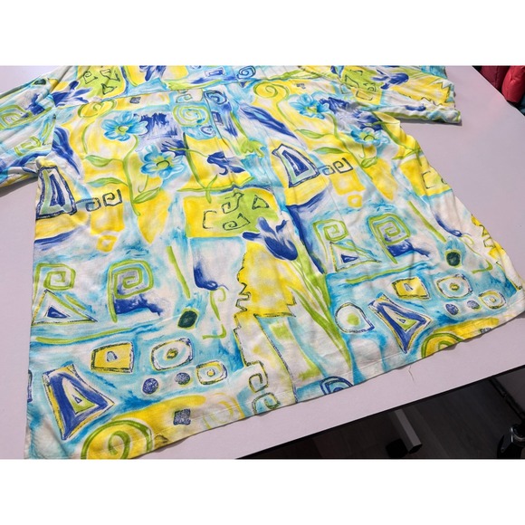 VTG L'Homme Loop Collar Shirt Rayon Abstract Water Color Print Button Up Large - Picture 11 of 15